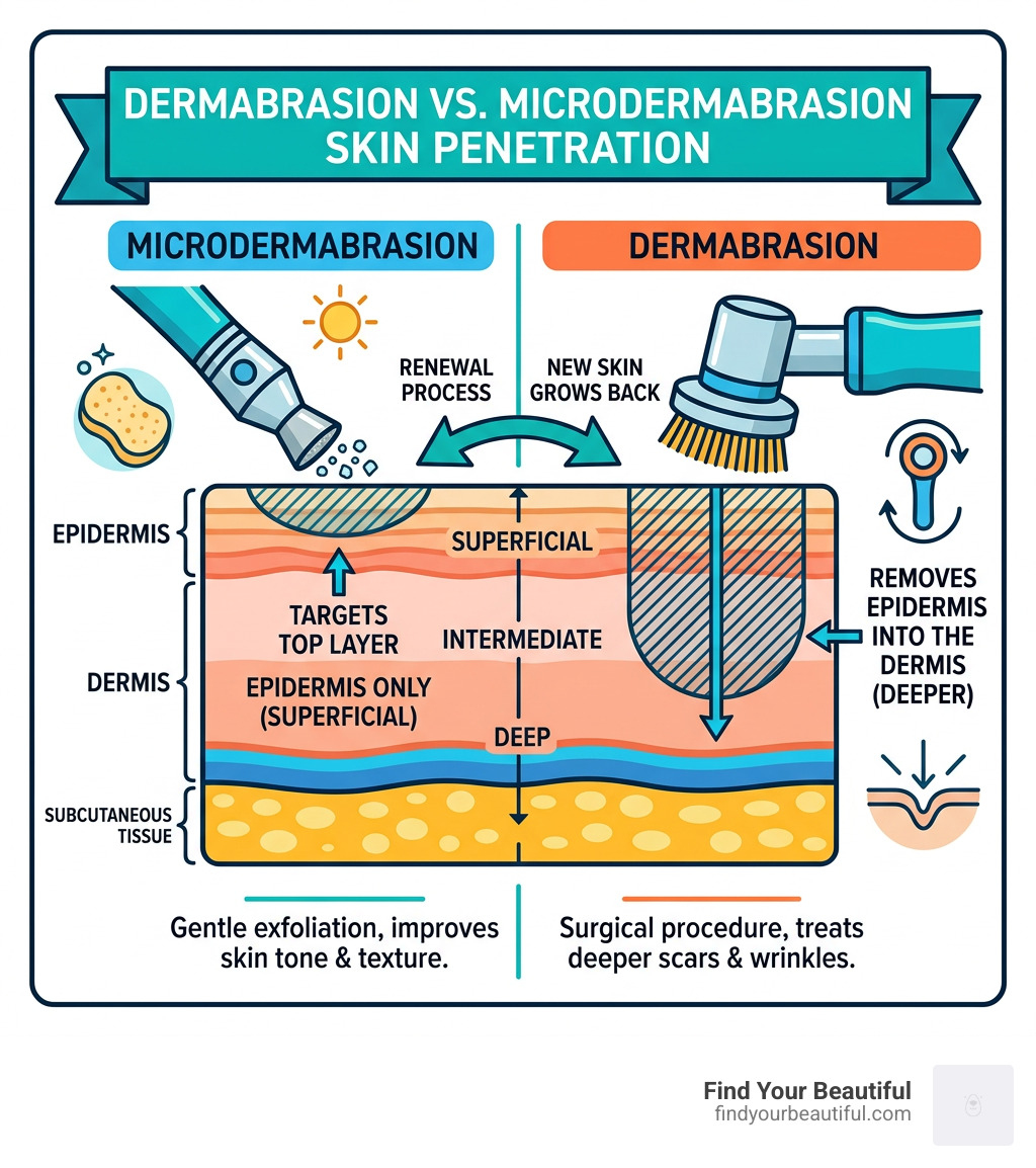 Infographic showing skin layers affected by dermabrasion vs microdermabrasion resurfacing - dermabrasion infographic 