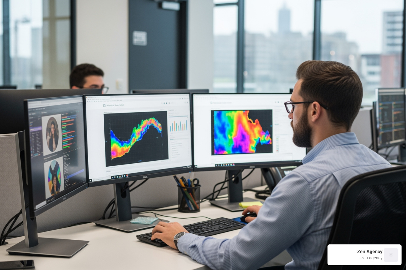 Data analyst reviewing heatmaps and user behavior data - CRO consulting services Data analyst reviewing heatmaps and user behavior data - CRO consulting services