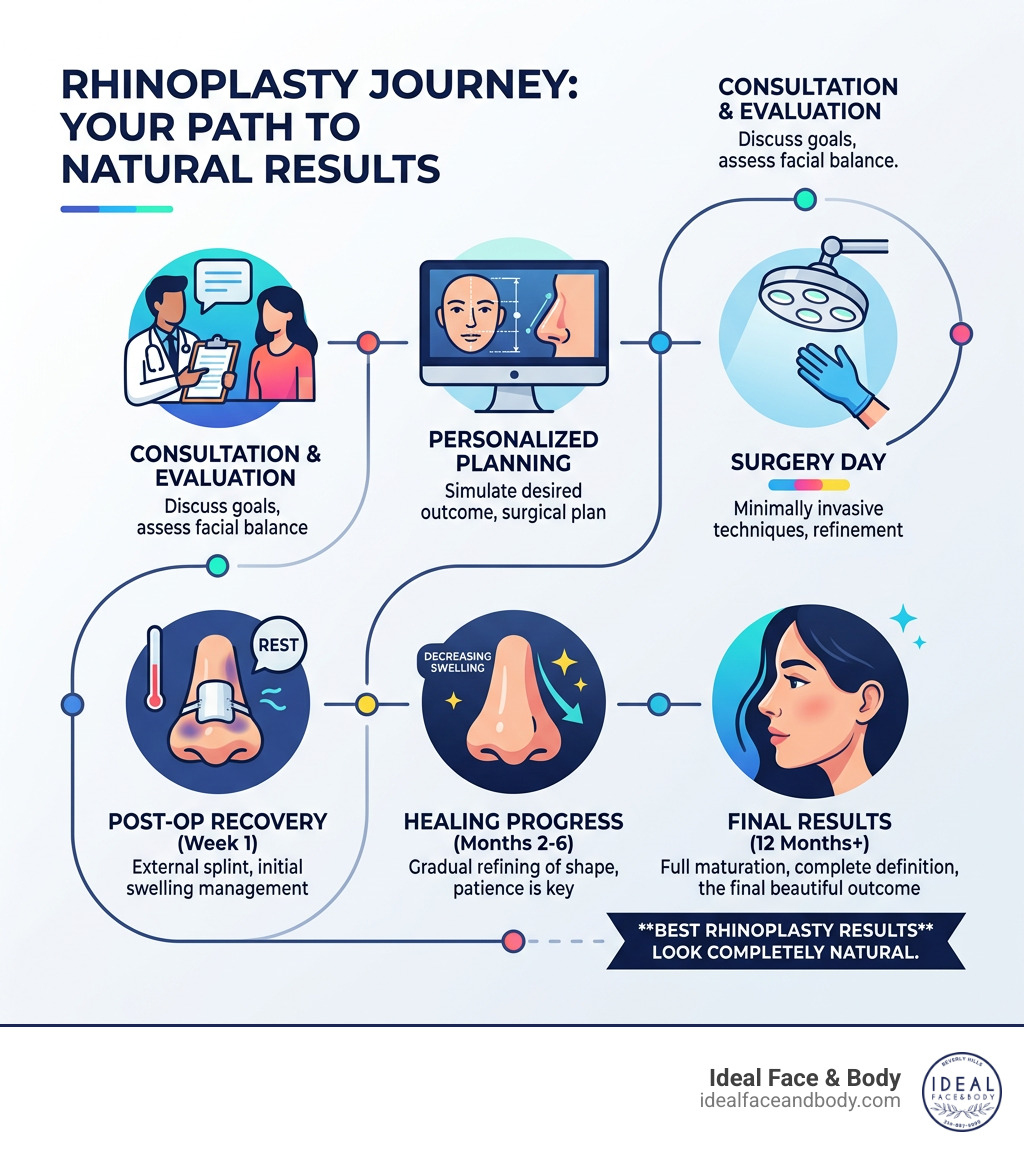Rhinoplasty journey infographic from consultation to final result at 12 months - Best rhinoplasty results infographic Rhinoplasty journey infographic from consultation to final result at 12 months - Best rhinoplasty results infographic