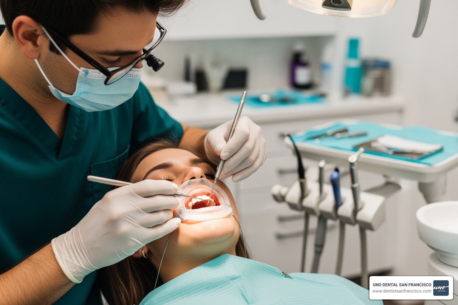 Dentist performing a dental bonding procedure - chipped tooth repair san francisco Dentist performing a dental bonding procedure - chipped tooth repair san francisco
