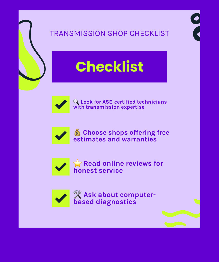 Infographic showing common transmission warning signs and tips for choosing a local transmission shop - local transmission
