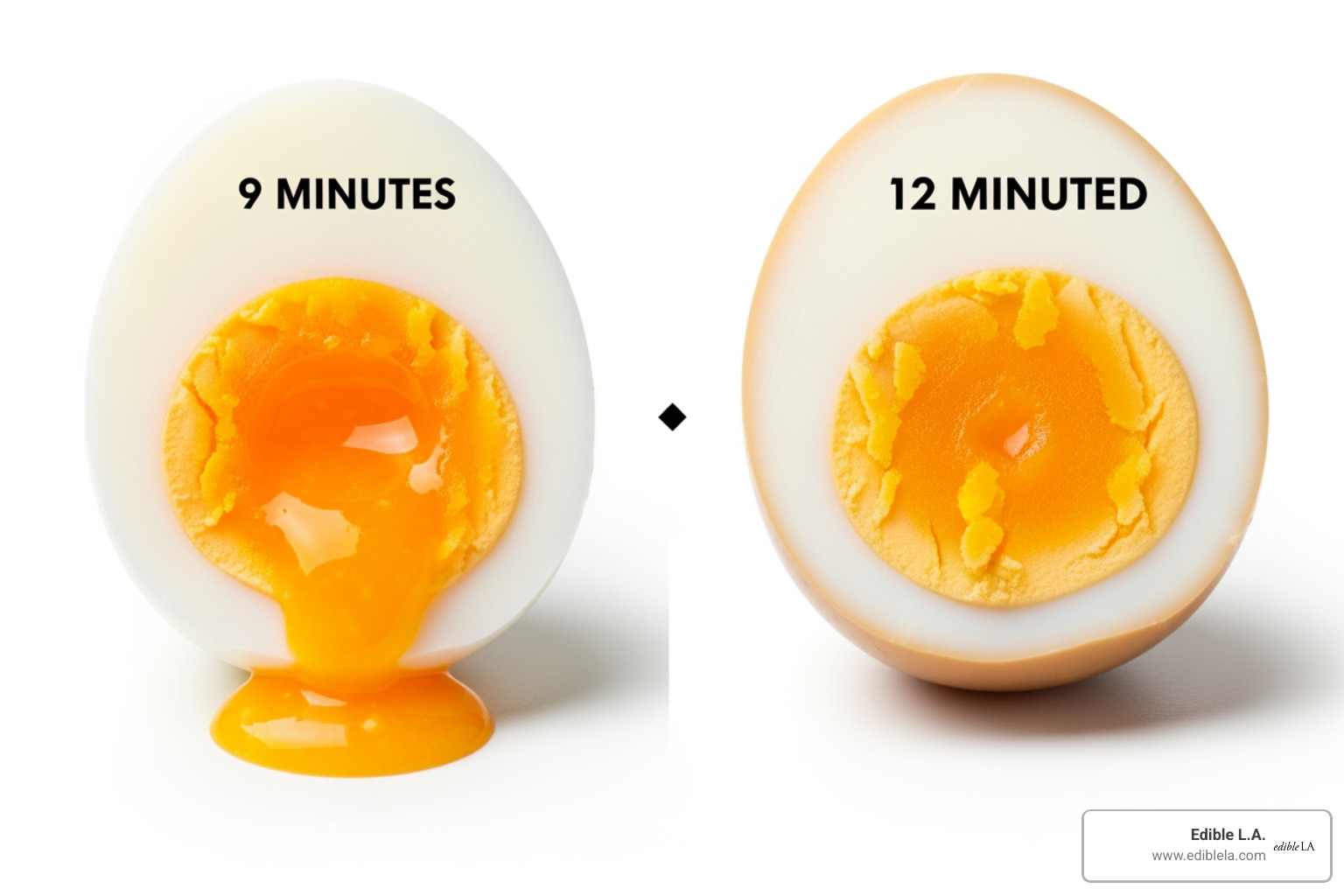 comparison of 9-minute creamy yolk versus 12-minute firm yellow yolk - hard boiled eggs comparison of 9-minute creamy yolk versus 12-minute firm yellow yolk - hard boiled eggs