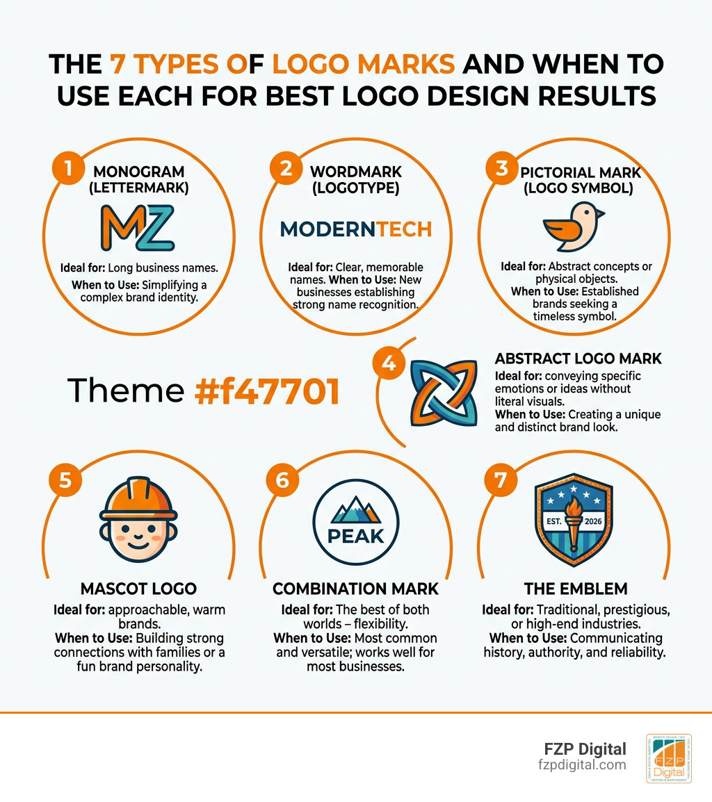 The 7 types of logo marks and when to use each for best logo design results - best logo design infographic The 7 types of logo marks and when to use each for best logo design results - best logo design infographic