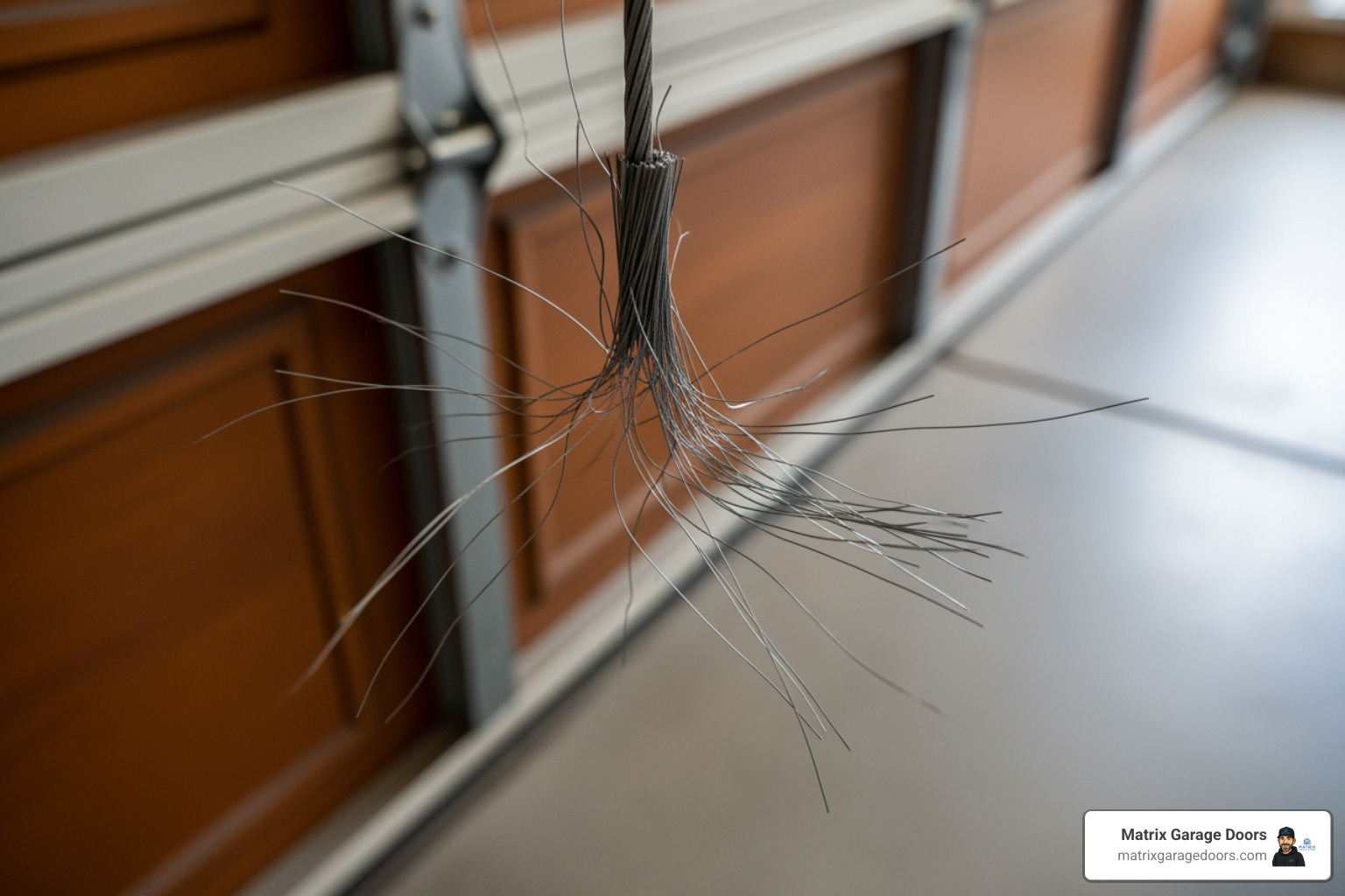 Frayed garage door cable needing immediate Dublin garage door service - Dublin garage door service