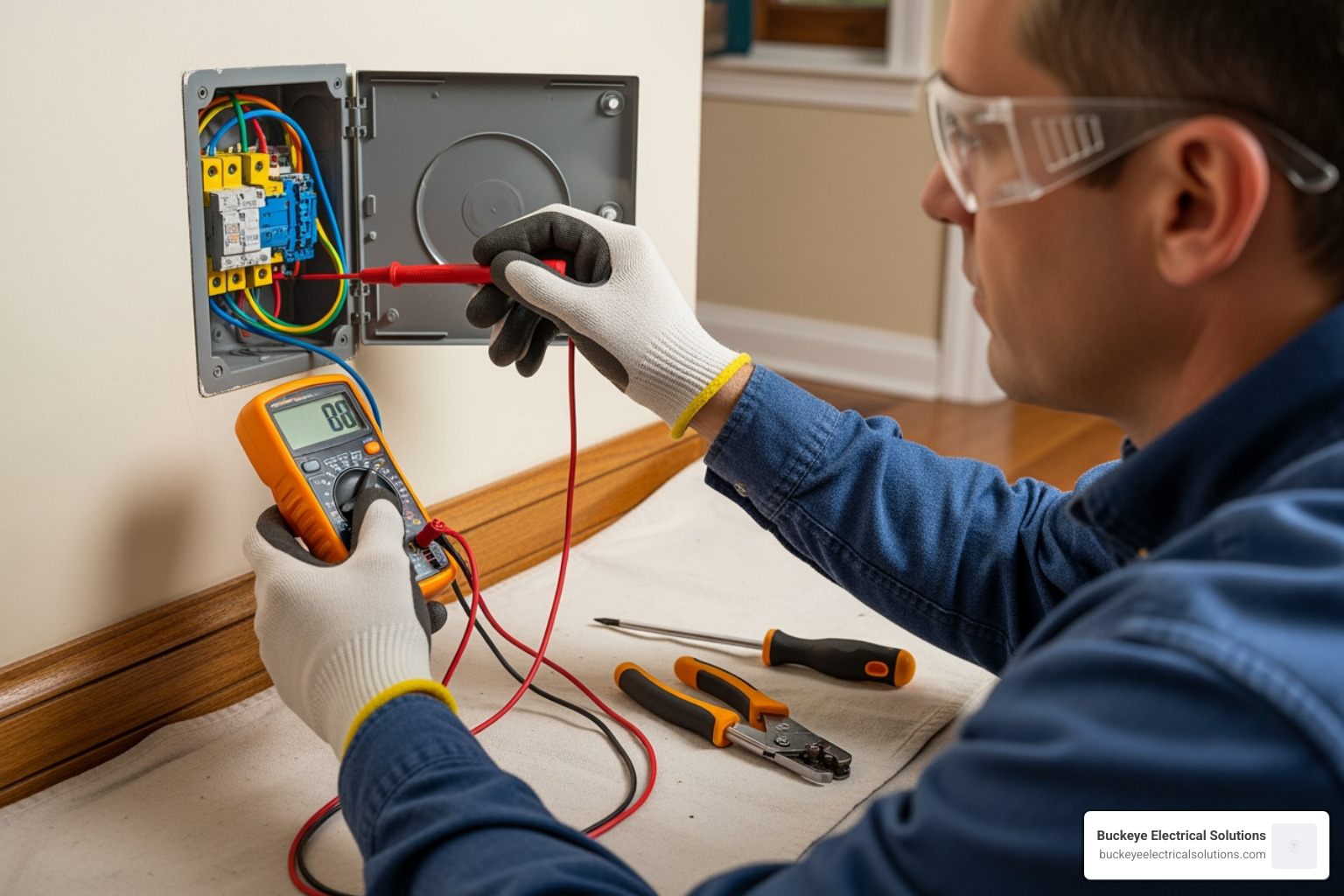technician using a digital multimeter and insulated tools on a residential circuit - smart switch 3 way wiring