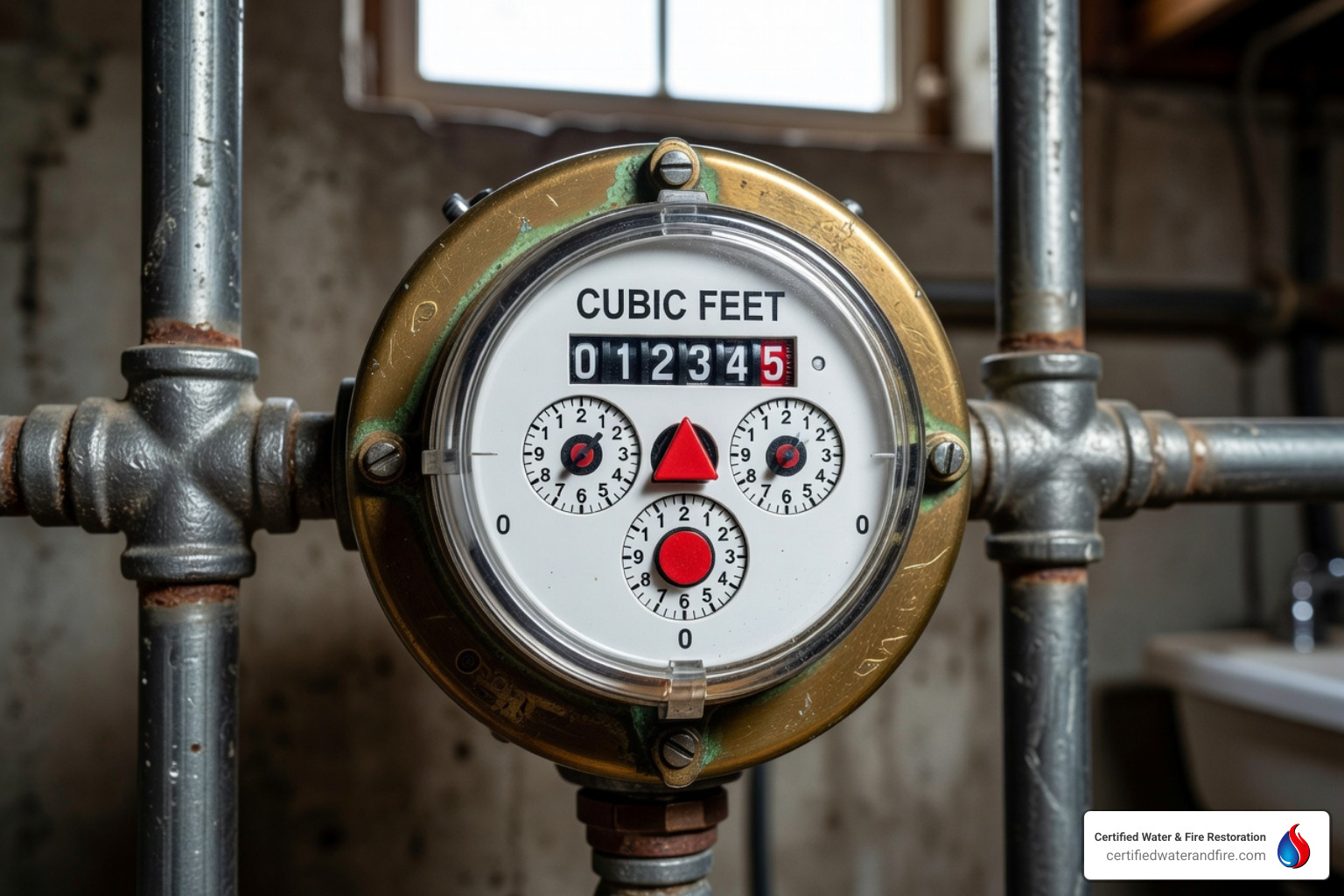 standard water meter dial showing the low flow indicator - how to find a water leak in your house