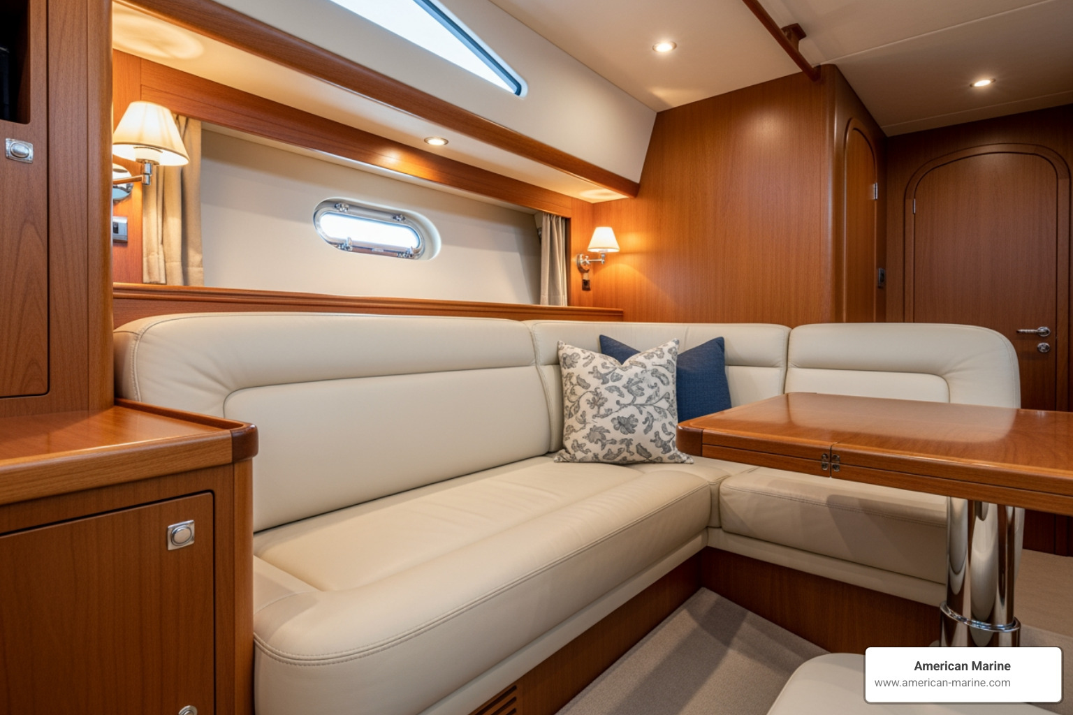 Custom yacht interior settee with precision upholstery - Marine canvas and upholstery