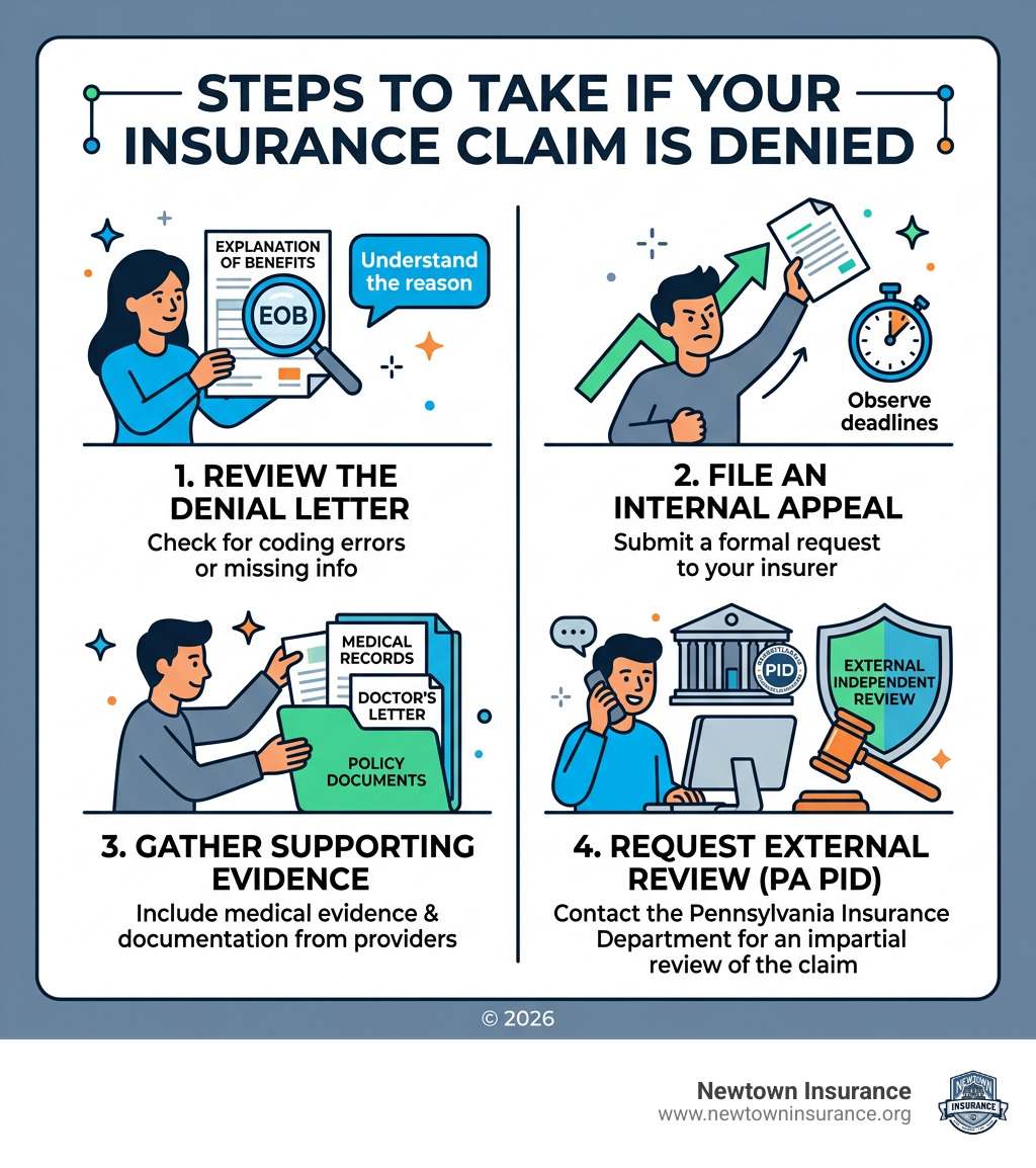 Steps to take if your insurance claim is denied - insurance in Pennsylvania infographic 