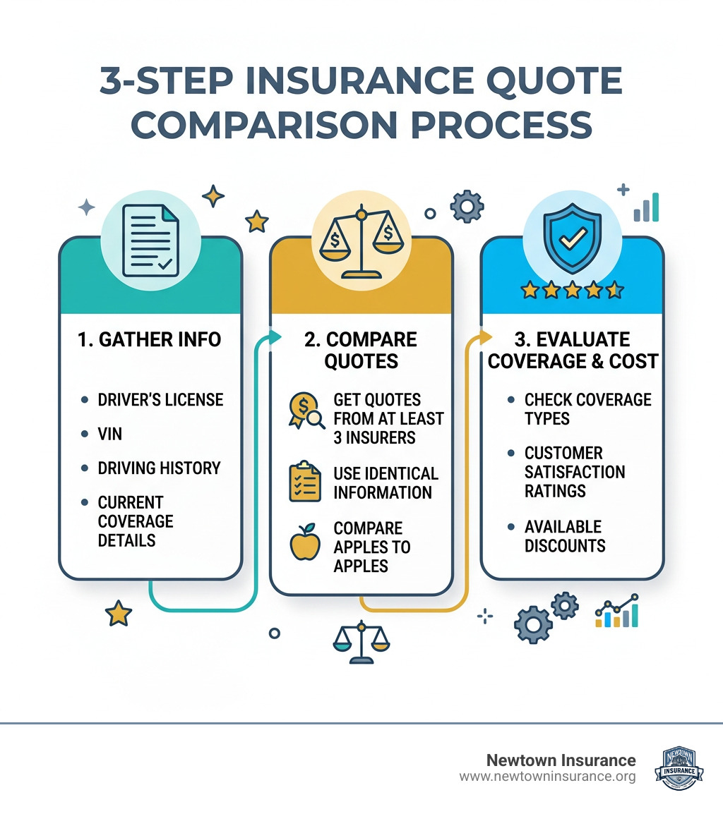 3-step insurance quote comparison process: gather info, compare quotes, evaluate coverage and cost - compare insurance