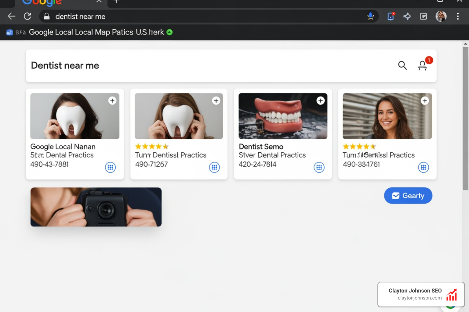 Google Map Pack results for dental queries showing top three rankings - dentist SEO services near me