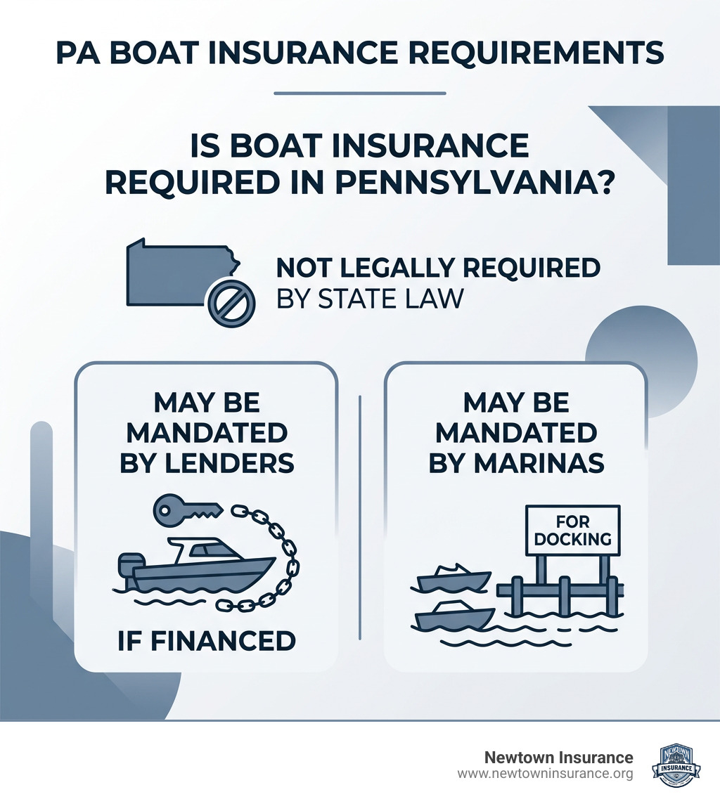 Pennsylvania boat insurance requirements infographic: not legally required, but lenders and marinas may mandate it - do you