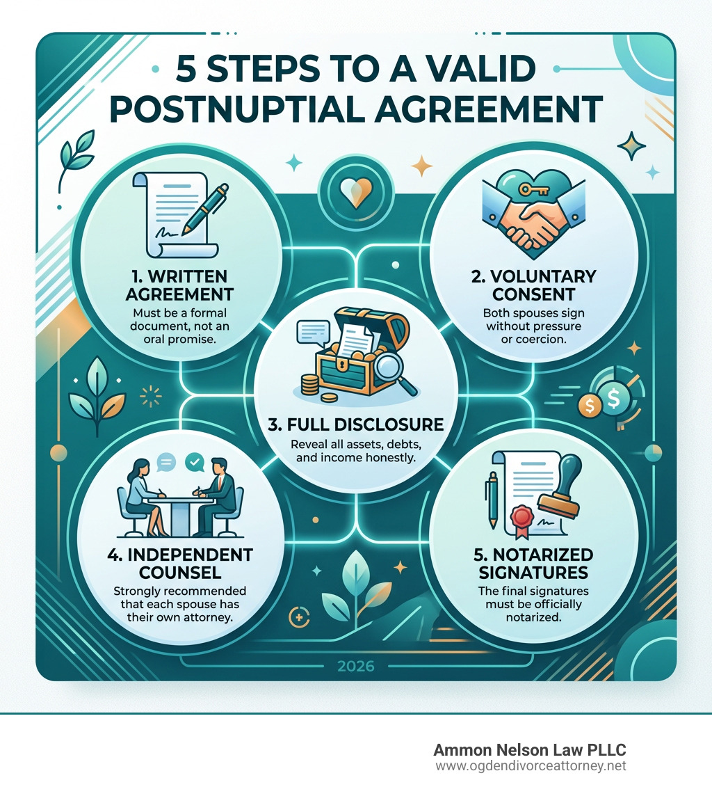 5 steps to a valid postnup: written, voluntary, full disclosure, independent counsel, notarized - post nuptial agreements 5 steps to a valid postnup: written, voluntary, full disclosure, independent counsel, notarized - post nuptial agreements
