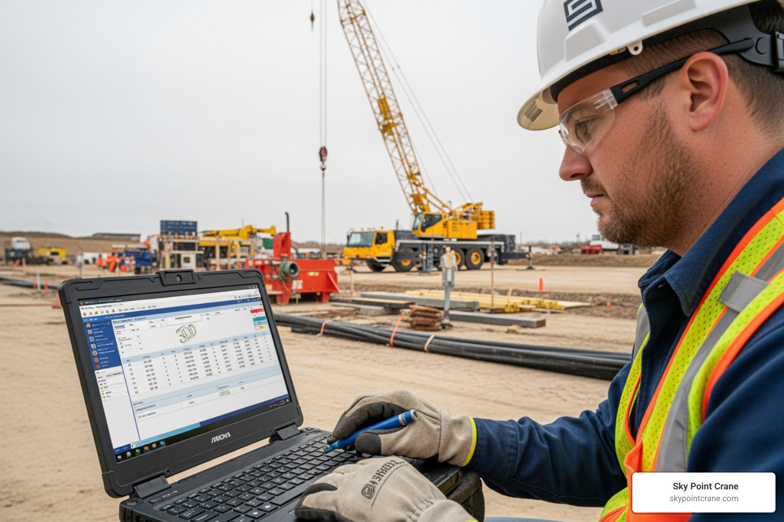 Rigger inputting load and site data into 3D lift planning software - 3d crane lift plans Rigger inputting load and site data into 3D lift planning software - 3d crane lift plans