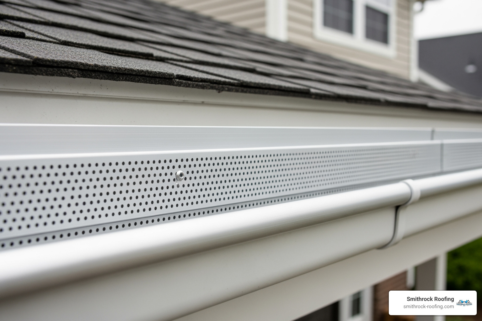 Close-up of a durable aluminum gutter guard showing its clean rust-resistant finish - aluminum gutter guards