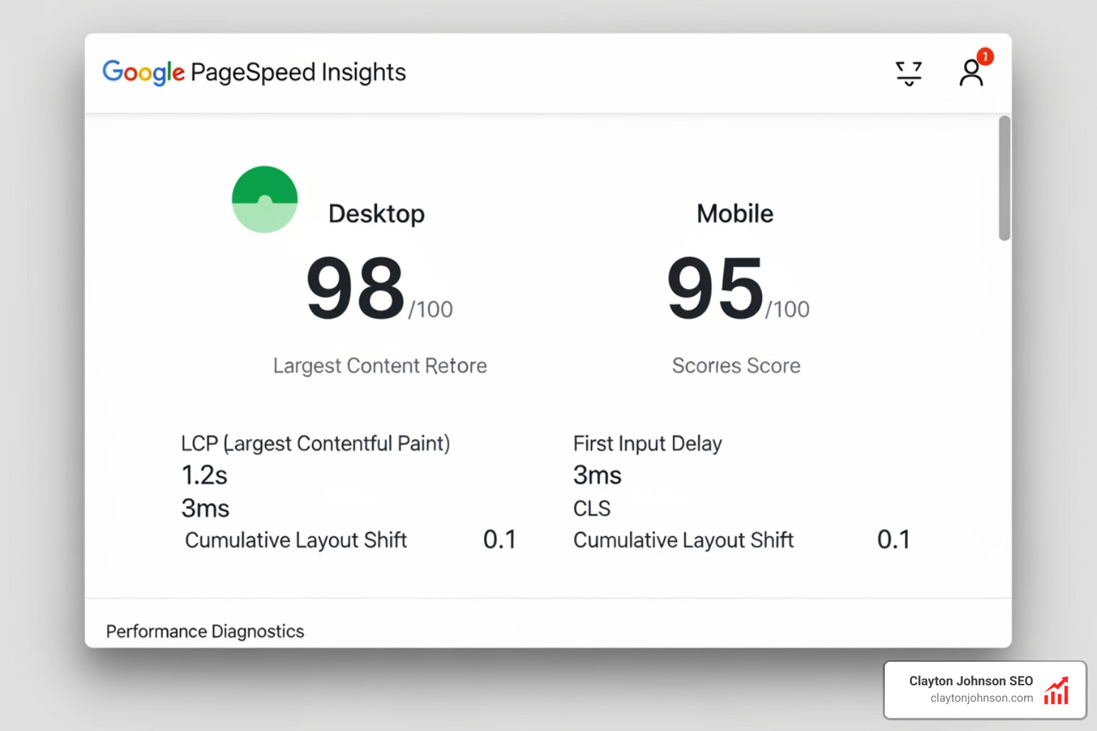 Mobile speed test results showing a high score for a wellness website - wellness coaching SEO tools