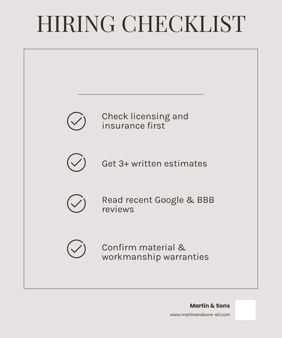 Key steps for hiring local roofing and siding contractors: licensing, estimates, reviews, warranty, local expertise, payment Key steps for hiring local roofing and siding contractors: licensing, estimates, reviews, warranty, local expertise, payment