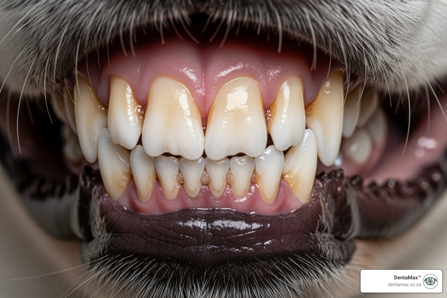 Close-up of inflamed dog gums showing signs of early periodontal disease - dog dental plaque remover
