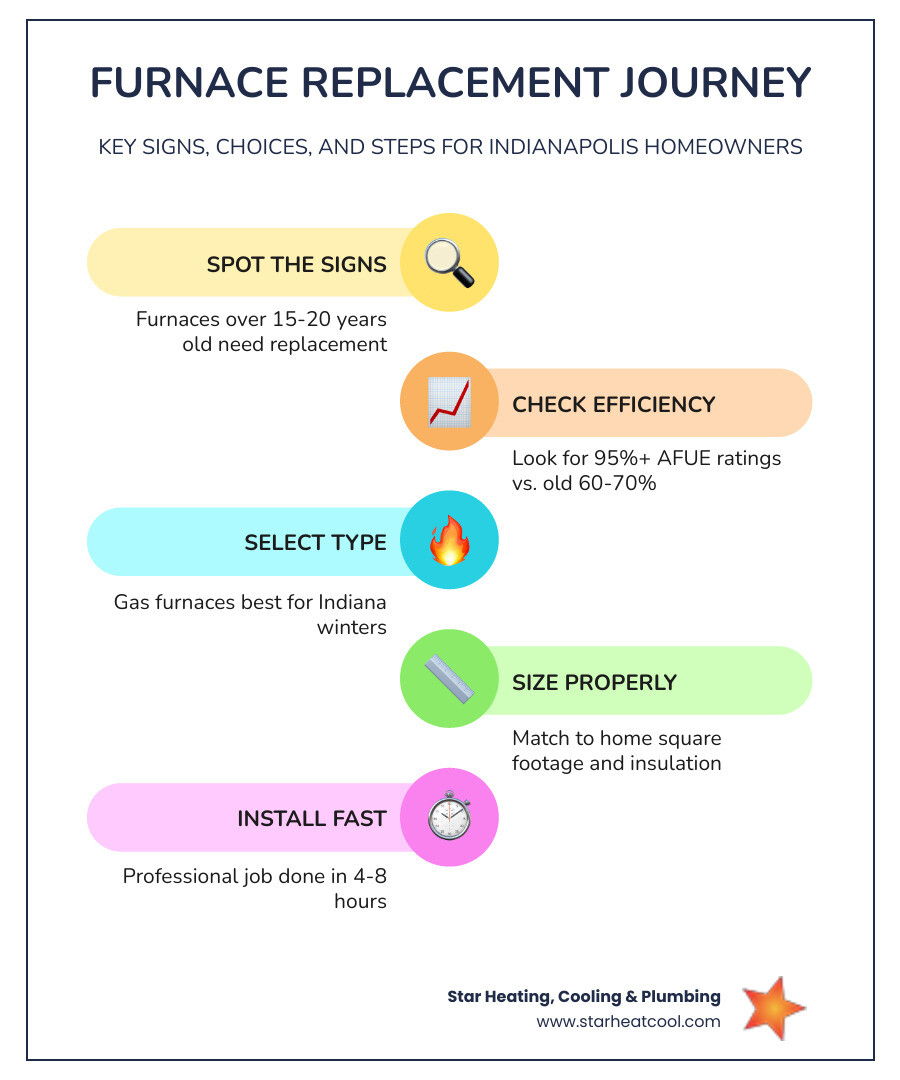 Furnace replacement journey infographic showing age signs efficiency ratings and installation steps - furnace installation Furnace replacement journey infographic showing age signs efficiency ratings and installation steps - furnace installation