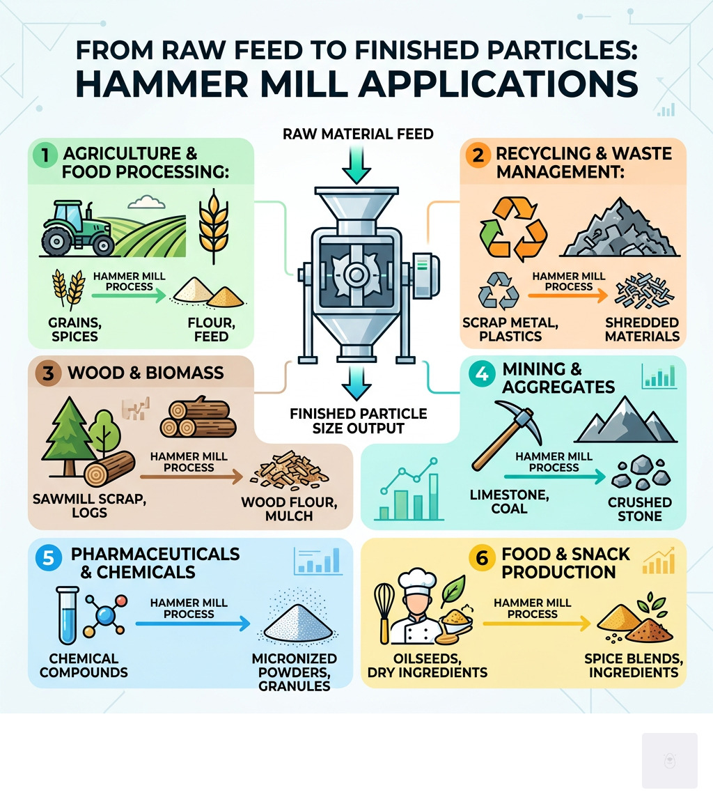 Infographic showing raw material feed entering hammer mill