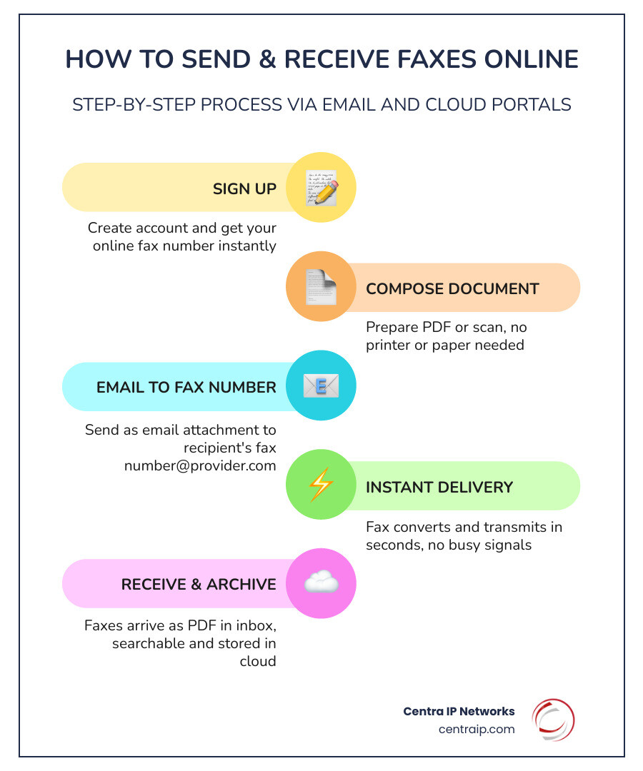 Step-by-step infographic: how to send and receive faxes online via email and cloud portals - small business fax online Step-by-step infographic: how to send and receive faxes online via email and cloud portals - small business fax online