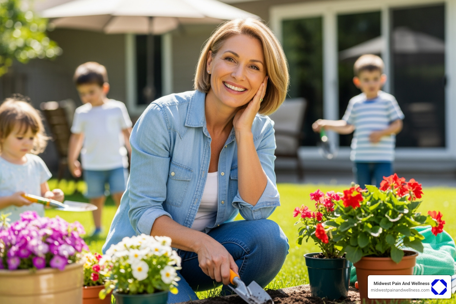 Person returning to daily activities like gardening and playing with children after migraine relief - how effective is botox Person returning to daily activities like gardening and playing with children after migraine relief - how effective is botox