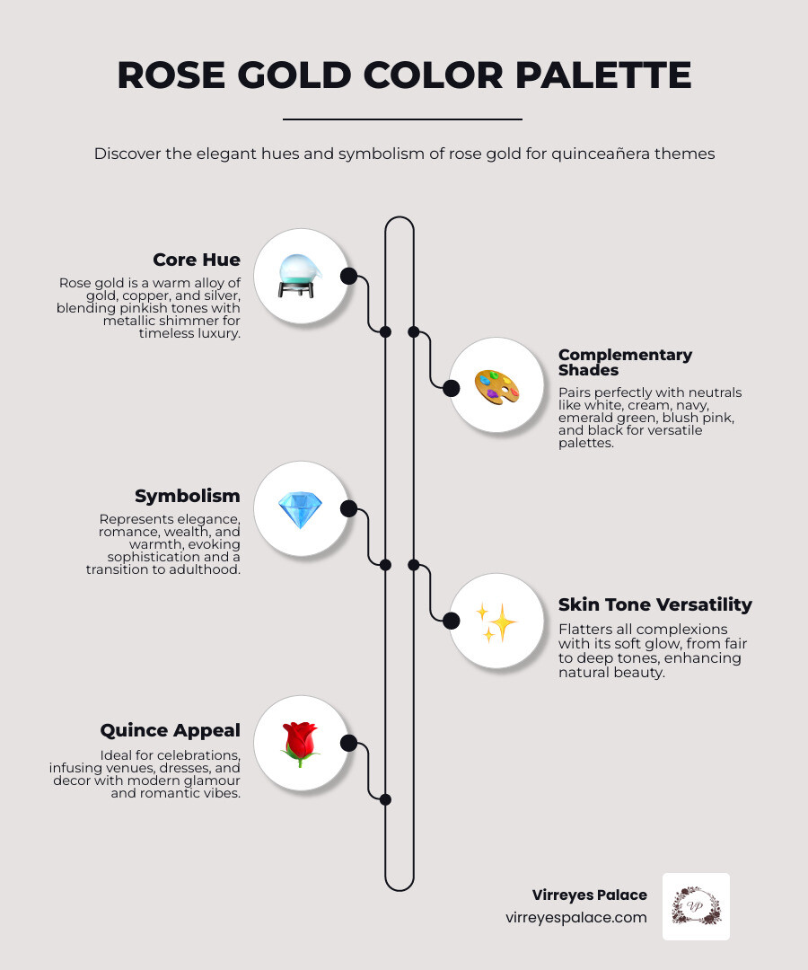 Rose gold quinceañera color palette and symbolism infographic - rose gold quinceañera themes infographic Rose gold quinceañera color palette and symbolism infographic - rose gold quinceañera themes infographic