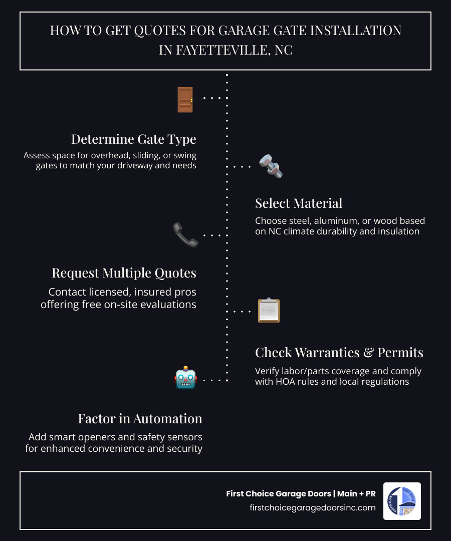 Step-by-step infographic: how to select and get quotes for a garage gate installation in Fayetteville NC - 