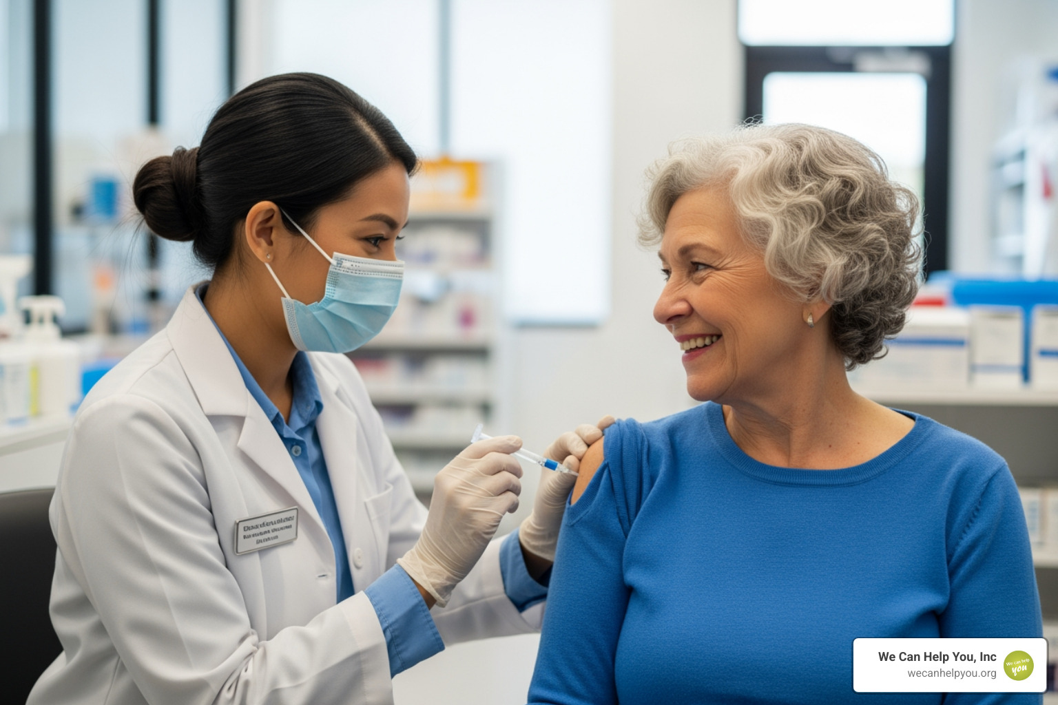 Pharmacist administering a vaccine to a senior patient - medicare preventative care