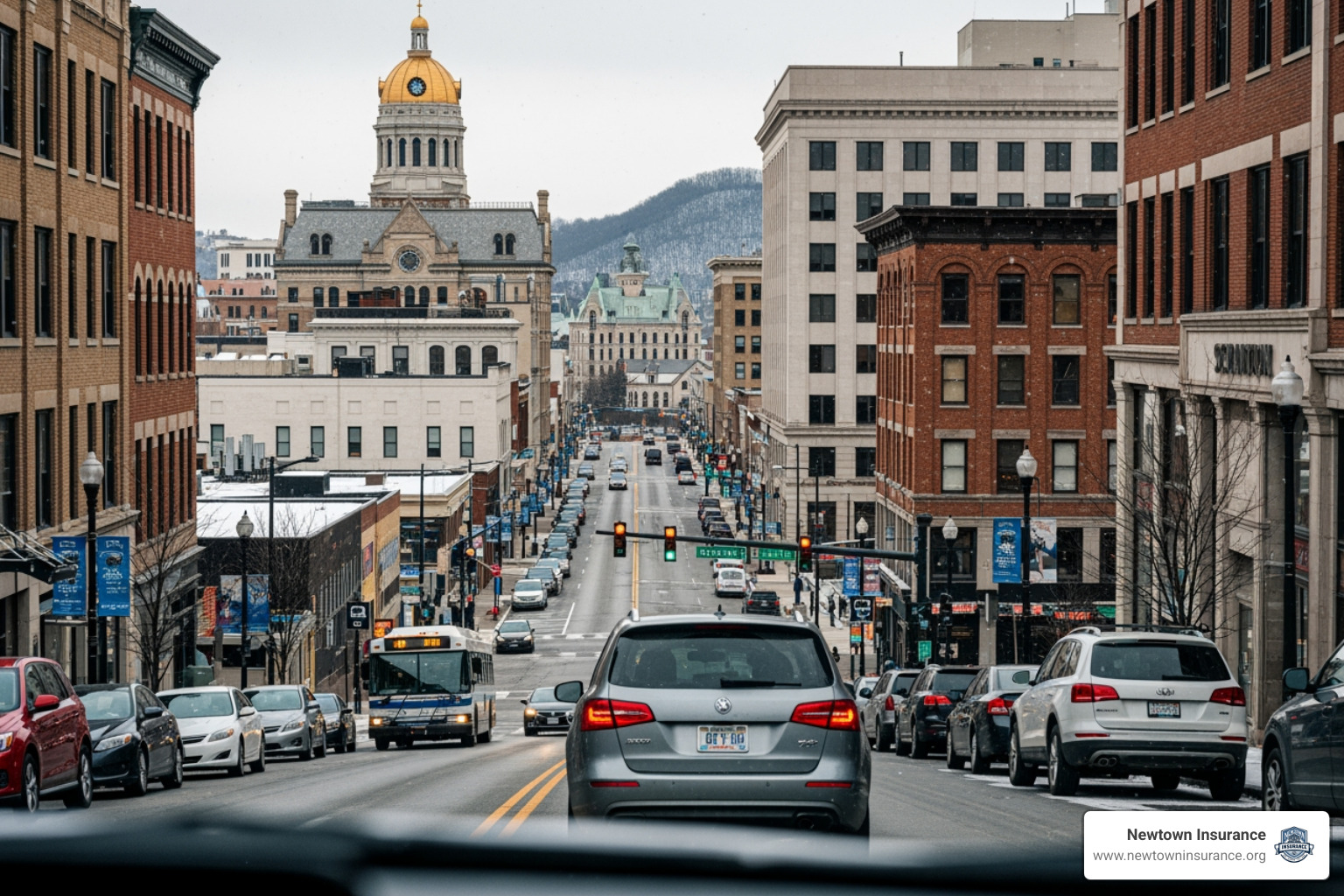 car driving through downtown Scranton PA - auto insurance scranton pa