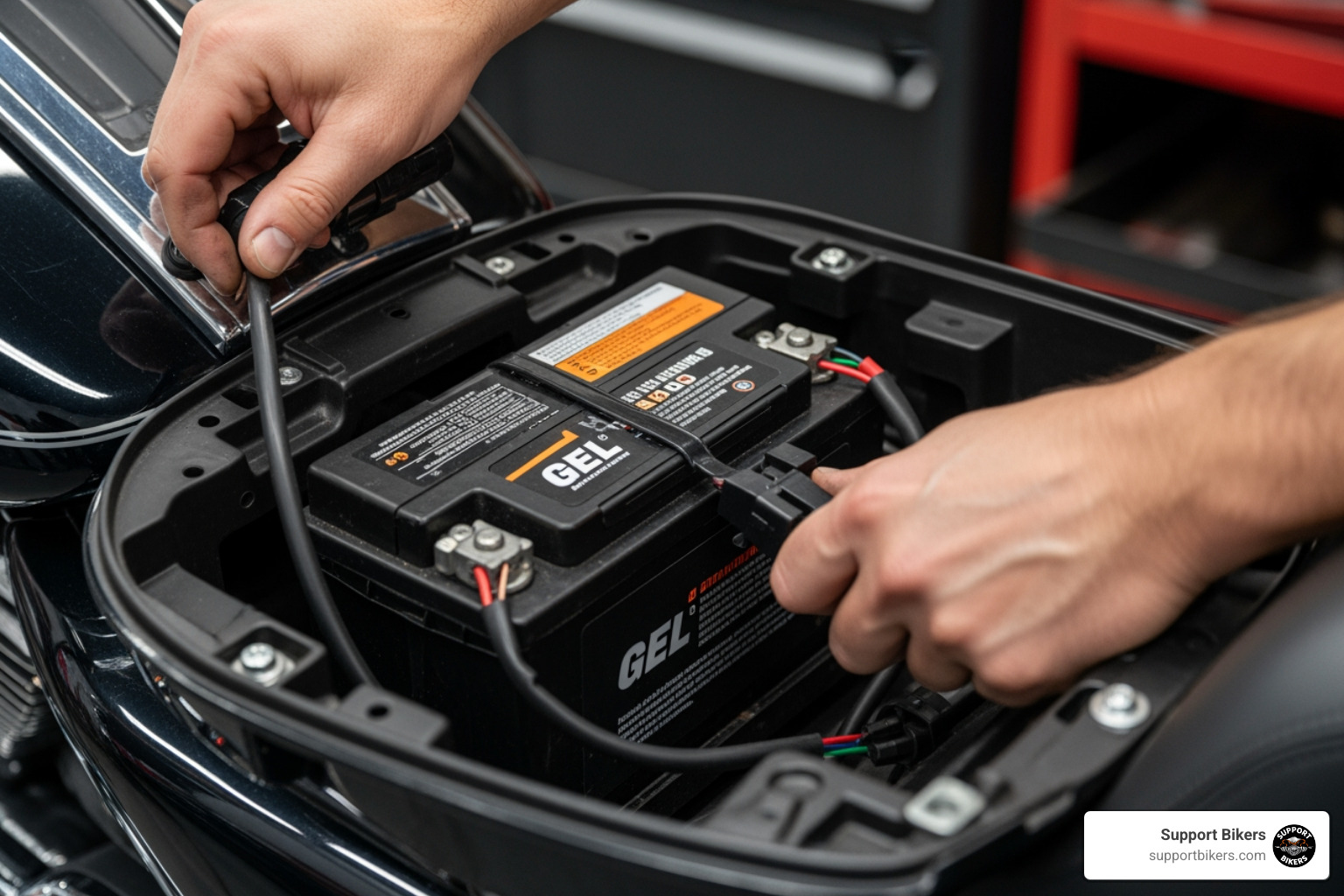 motorcycle battery installation in a touring bike - Lead acid vs Gel batteries