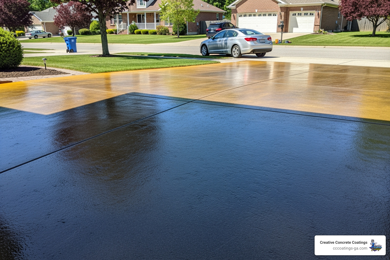 A beautifully finished driveway with a UV-stable topcoat that resists yellowing - epoxy coating for driveways A beautifully finished driveway with a UV-stable topcoat that resists yellowing - epoxy coating for driveways