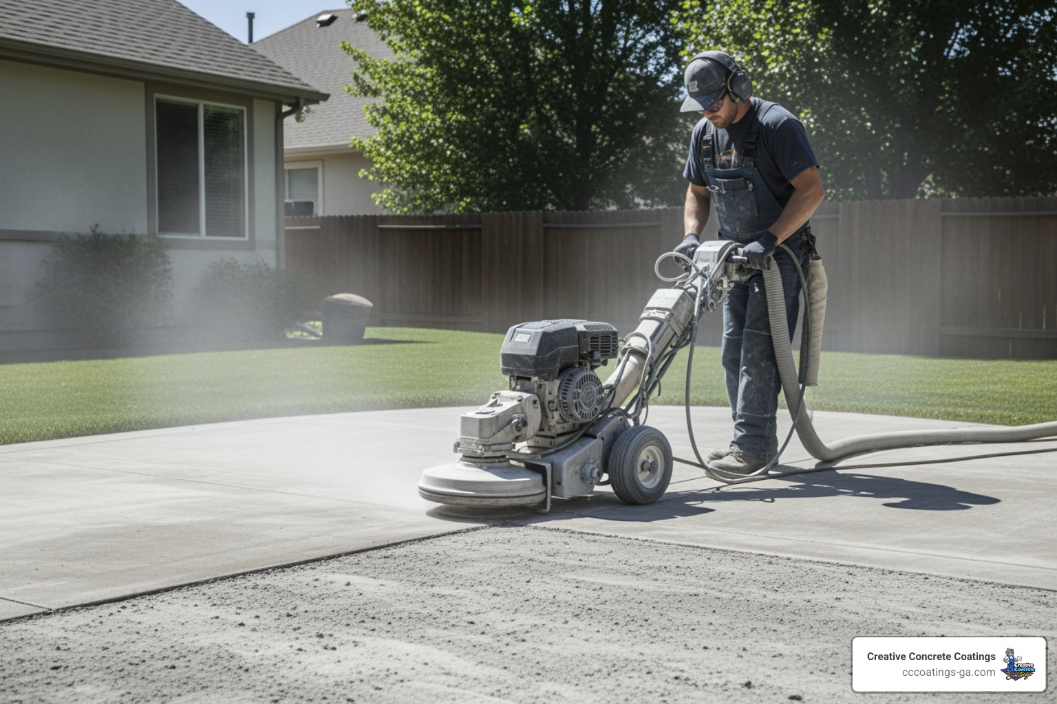professional diamond grinding equipment preparing a concrete patio - outdoor concrete patio coating professional diamond grinding equipment preparing a concrete patio - outdoor concrete patio coating