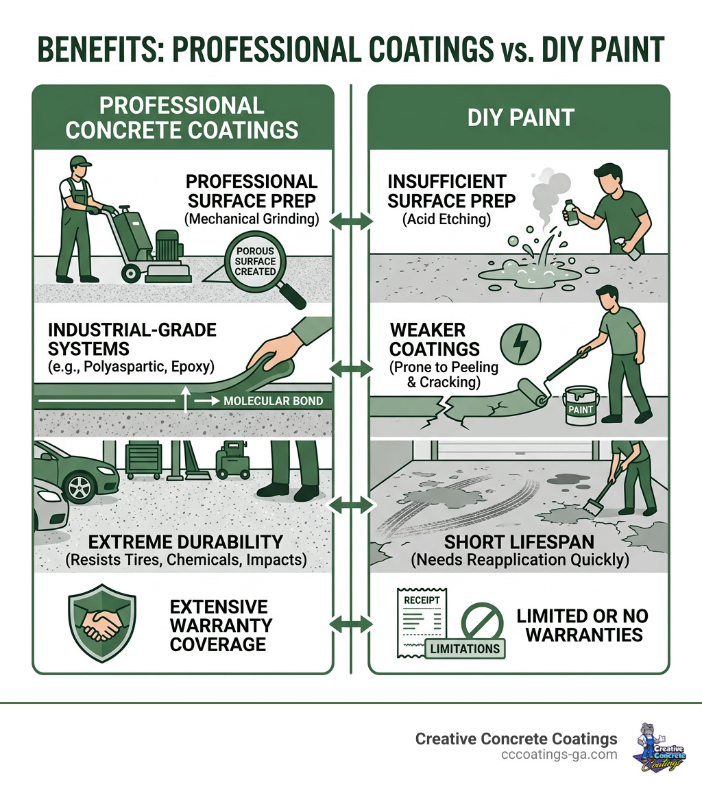 Benefits of professional concrete coatings vs. DIY paint infographic - garage concrete coating specialists infographic Benefits of professional concrete coatings vs. DIY paint infographic - garage concrete coating specialists infographic