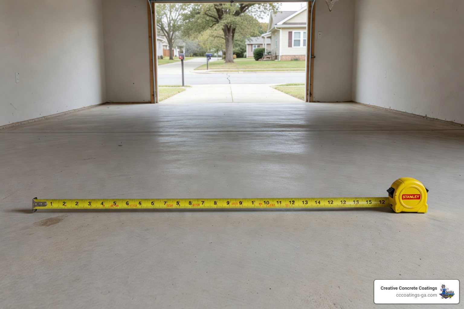 Professional measuring a garage floor to determine square footage - garage floor painting cost Professional measuring a garage floor to determine square footage - garage floor painting cost