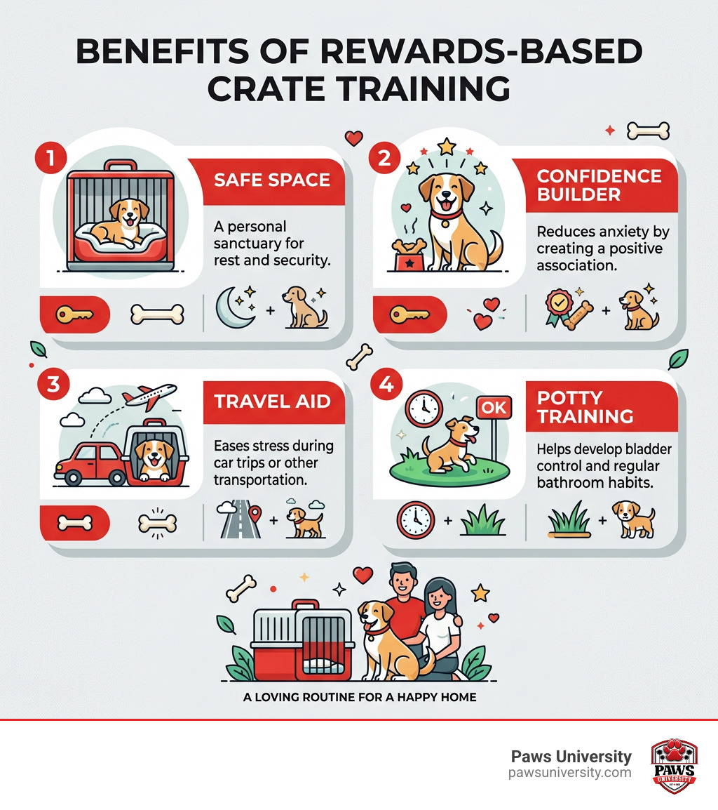 Benefits of rewards-based crate training routine infographic - crate training infographic Benefits of rewards-based crate training routine infographic - crate training infographic