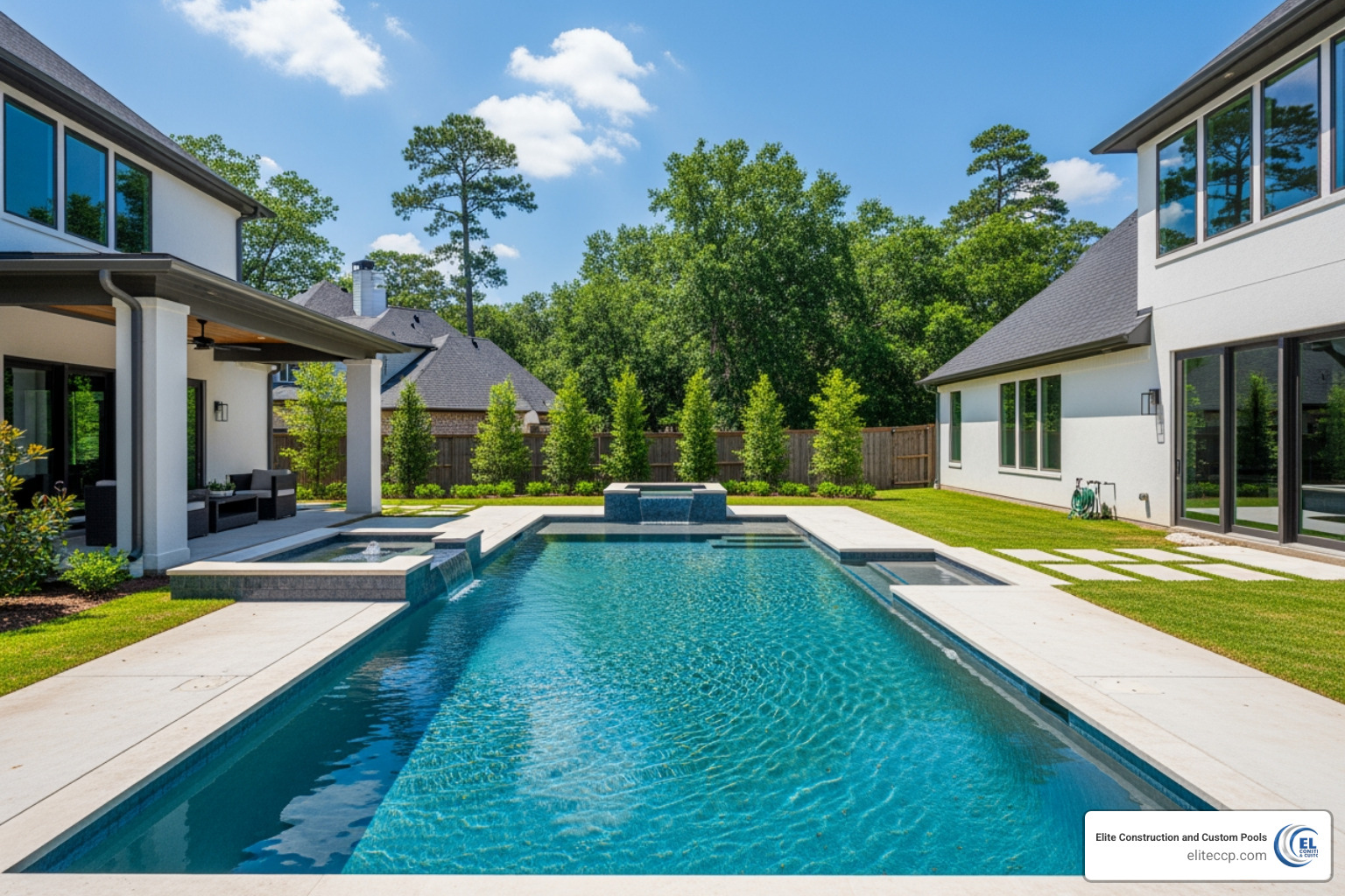 Geometric pool perfectly integrated with modern home architecture in The Woodlands - geometric pool designs Woodlands