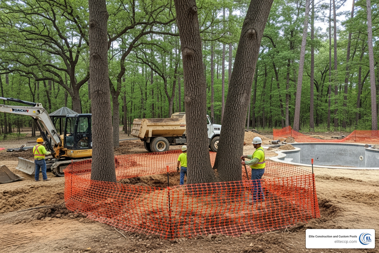 Tree Preservation During Backyard Construction In The Woodlands - Pool Installation Woodlands Area tree preservation during backyard construction in The Woodlands - pool installation woodlands area