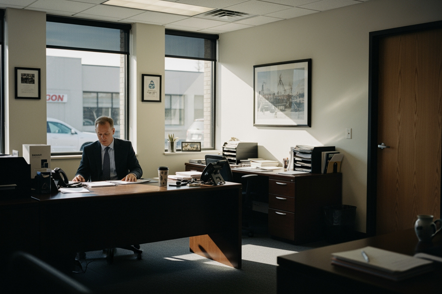 A clean and modern business office in Indianapolis with natural light and wooden textures - website development and