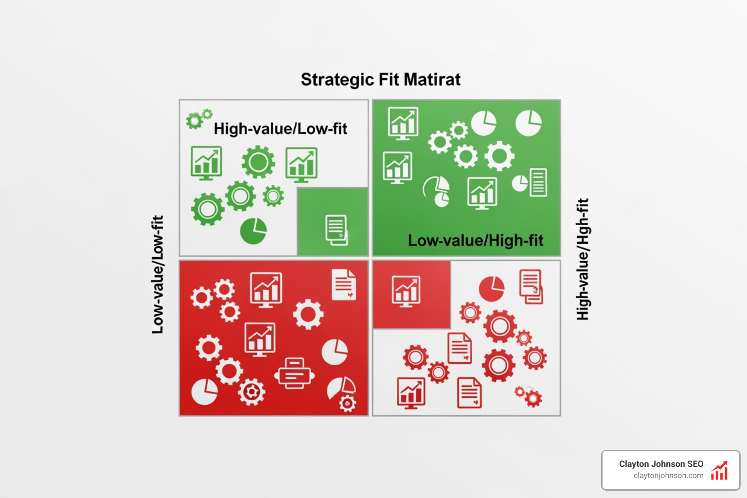 Strategic fit matrix showing high-value vs low-value projects - strategy execution alignment tips