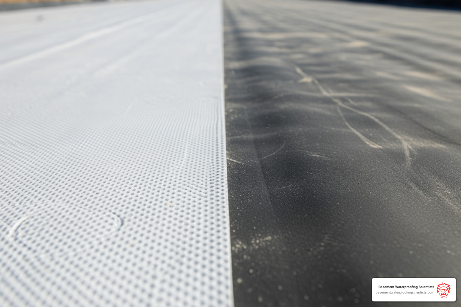 close up of HDPE and EPDM foundation membrane textures - foundation membrane
