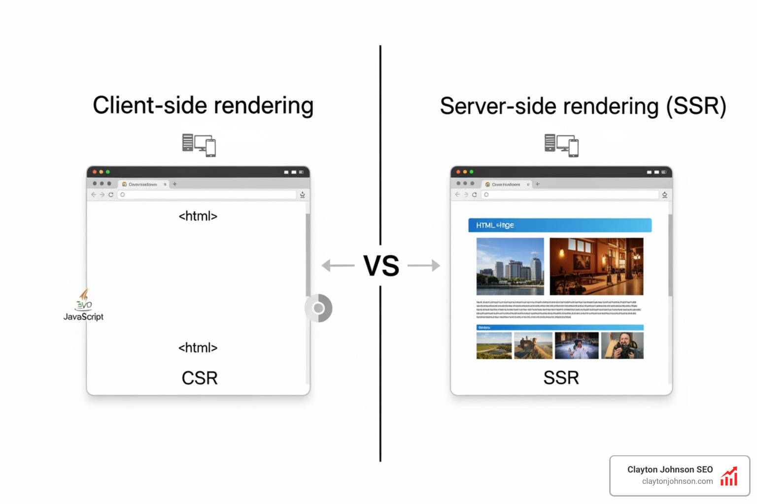 Comparison of CSR vs SSR rendering for search engines - javascript seo audit