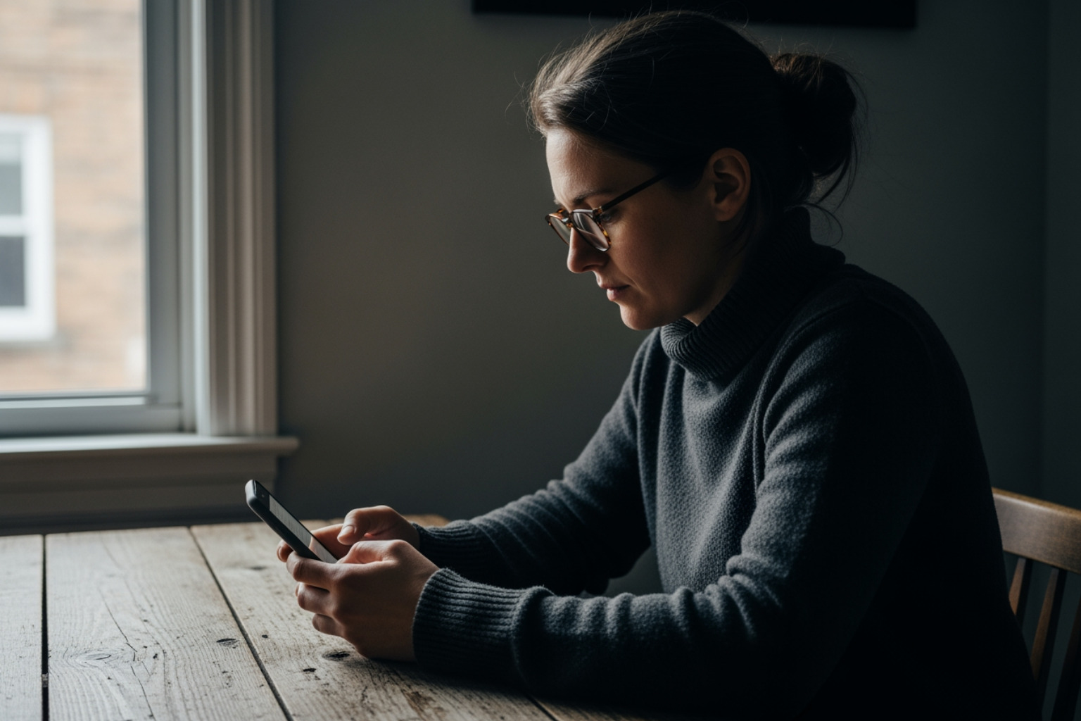 A person sitting at a wooden table using a mobile app on a smartphone with a focused expression - user experience ux design A person sitting at a wooden table using a mobile app on a smartphone with a focused expression - user experience ux design