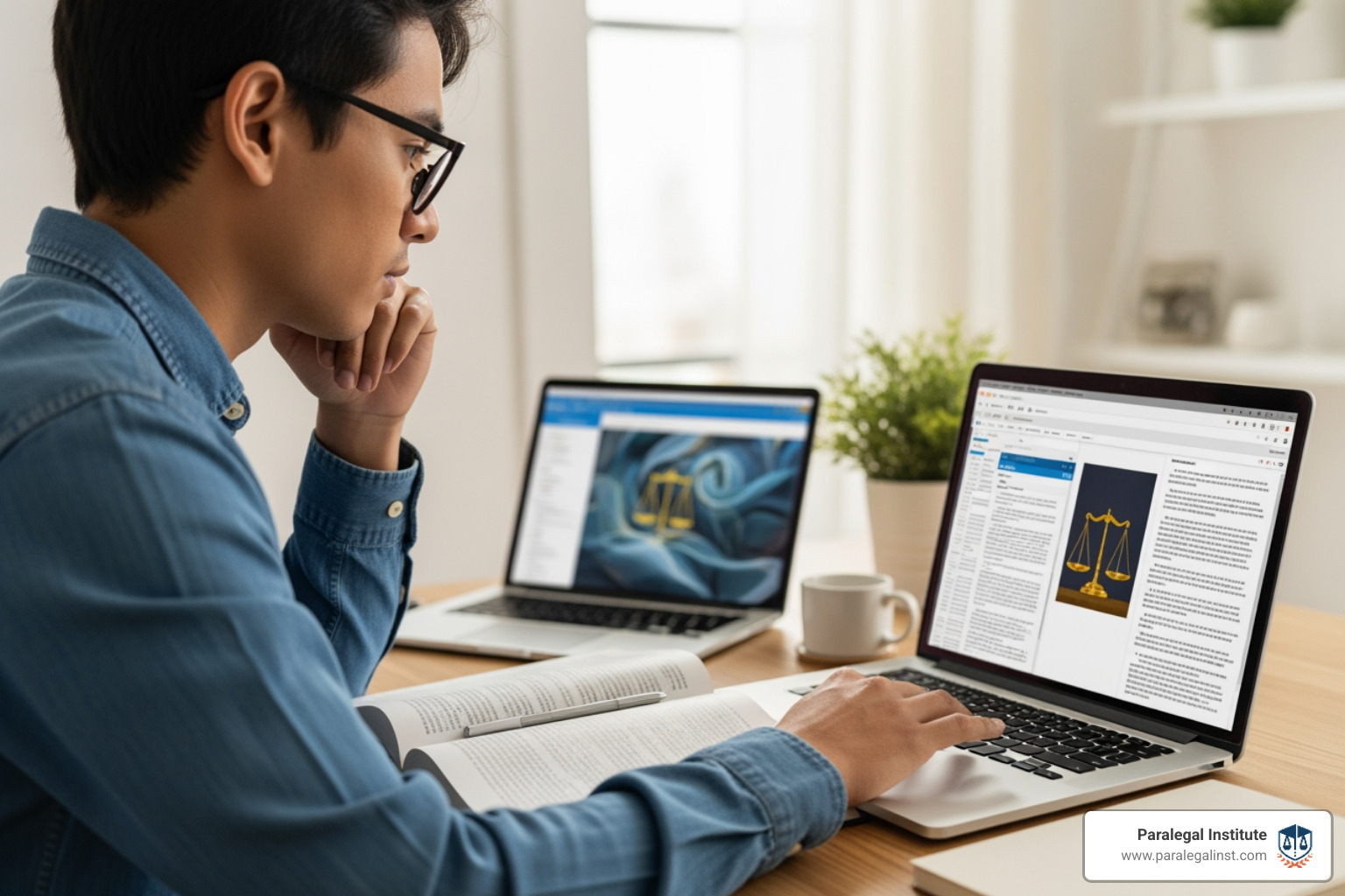 A paralegal using professional legal research software like Westlaw to find case law - remote paralegal no experience