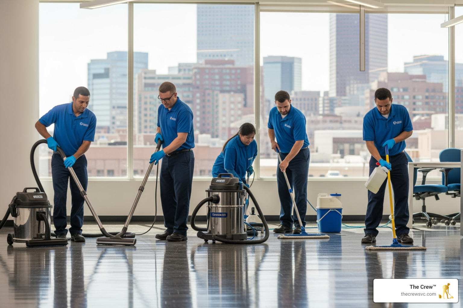 janitorial team performing floor maintenance - janitorial services denver