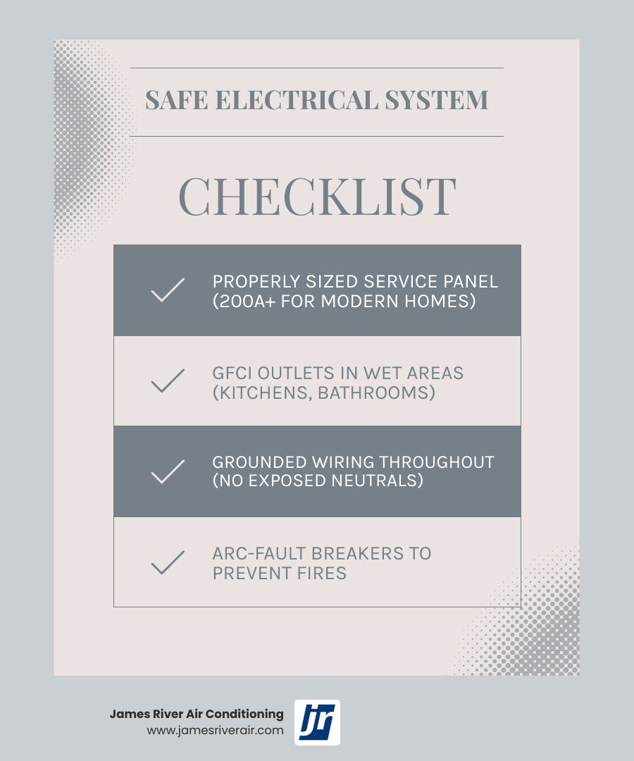 Infographic showing key components of a safe home electrical system in Petersburg VA - electrical repair service in Infographic showing key components of a safe home electrical system in Petersburg VA - electrical repair service in