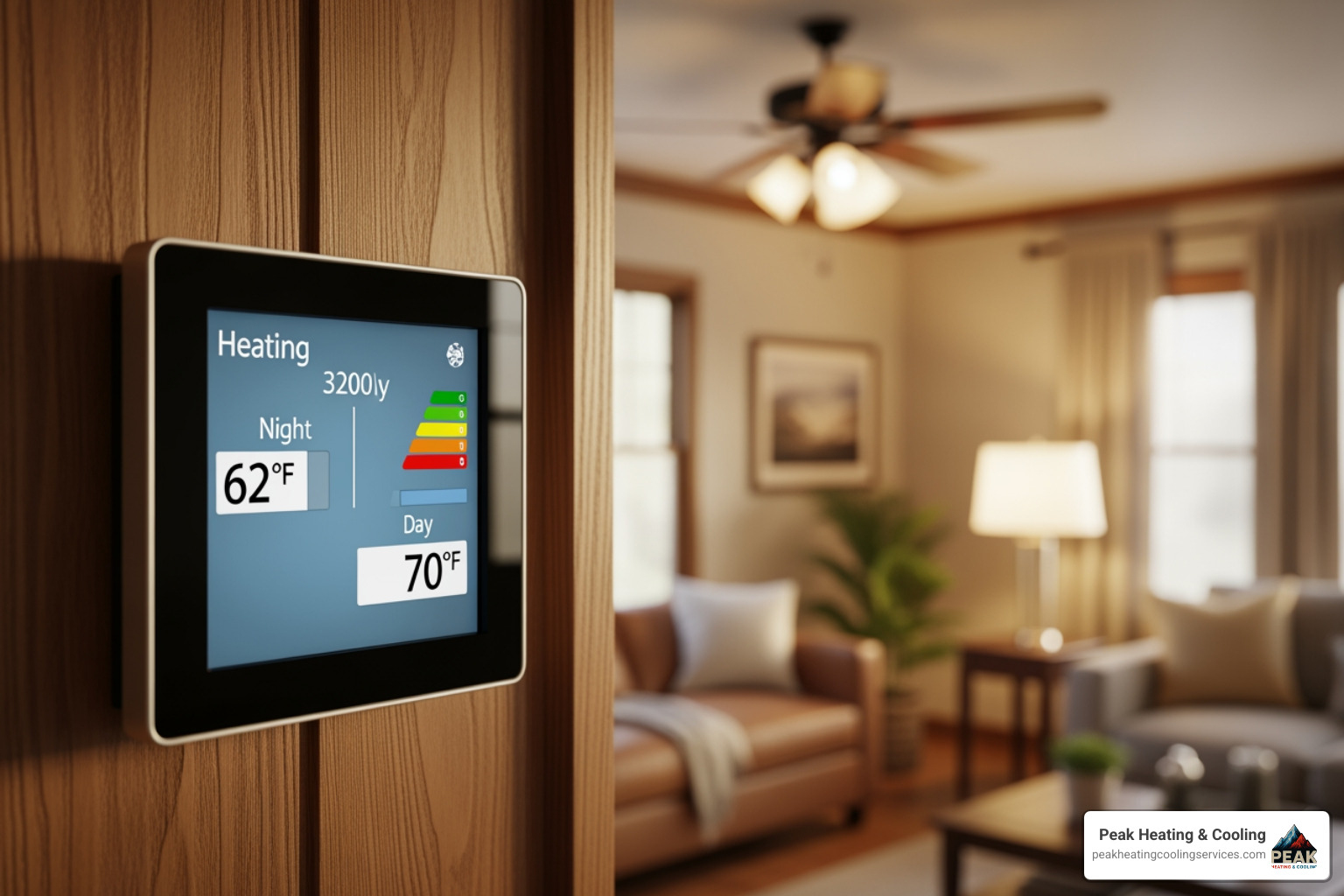 Digital thermostat in a Northbrook home showing an energy-efficient heating schedule - gas heating system maintenance