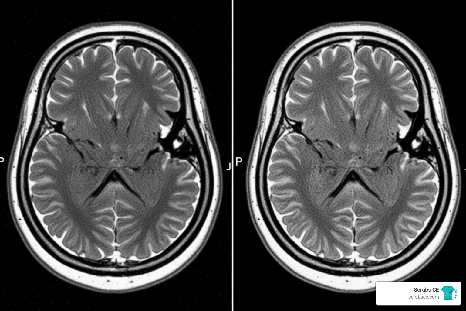 Comparison of a standard brain scan versus an AI-enhanced scan showing significant noise reduction and sharper detail - New Comparison of a standard brain scan versus an AI-enhanced scan showing significant noise reduction and sharper detail - New
