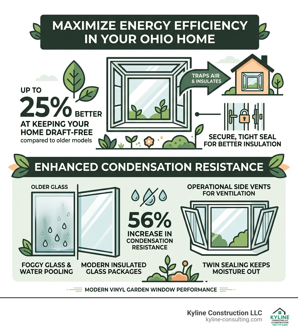Infographic showing energy savings and condensation resistance stats - Garden window replacement Ohio infographic Infographic showing energy savings and condensation resistance stats - Garden window replacement Ohio infographic