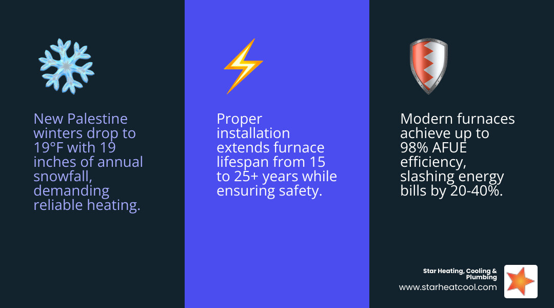 Infographic showing key benefits of modern furnace installation for New Palestine homeowners in winter - furnace Infographic showing key benefits of modern furnace installation for New Palestine homeowners in winter - furnace