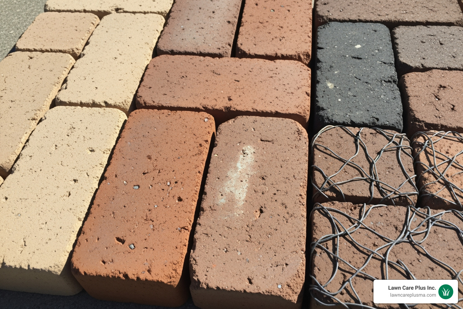 Assorted clay paver textures: sanded, waterstruck, and dragfaced - bricks and pavers